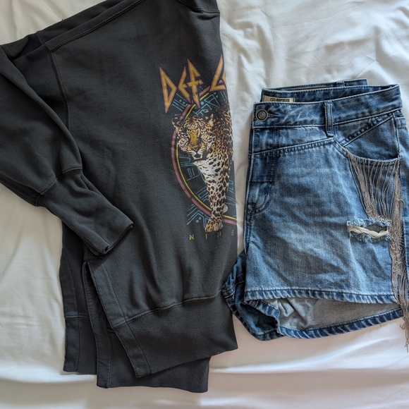 Rock & Roll Denim Blue Women's Shorts Fringe Detail High Waist 32 Western - Picture 7 of 8